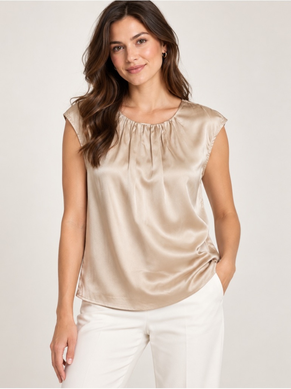 MOTF 100% Silk Champagne Blouse Size Medium